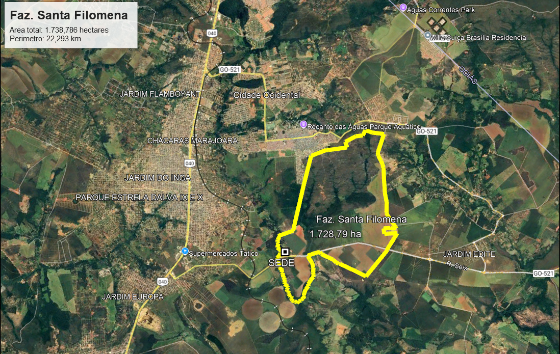 FAZENDA SANTA FILOMENA, COM ÁREA DE 1.738,99 HECTARES, CIDADE OCIDENTAL-GO